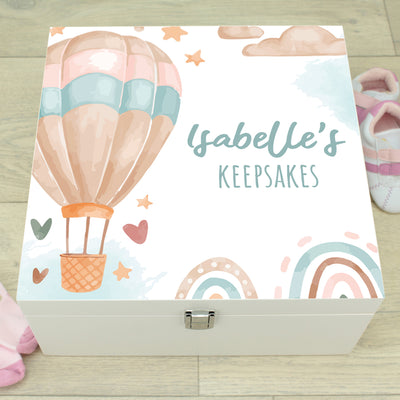 Pastel Rainbow Balloon Baby Children's Wooden Memory Keepsake Box-Love Lumi Ltd