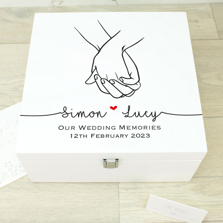 Personalised Linear Holding Hands Wedding Wooden Memory Keepsake Box-Love Lumi Ltd