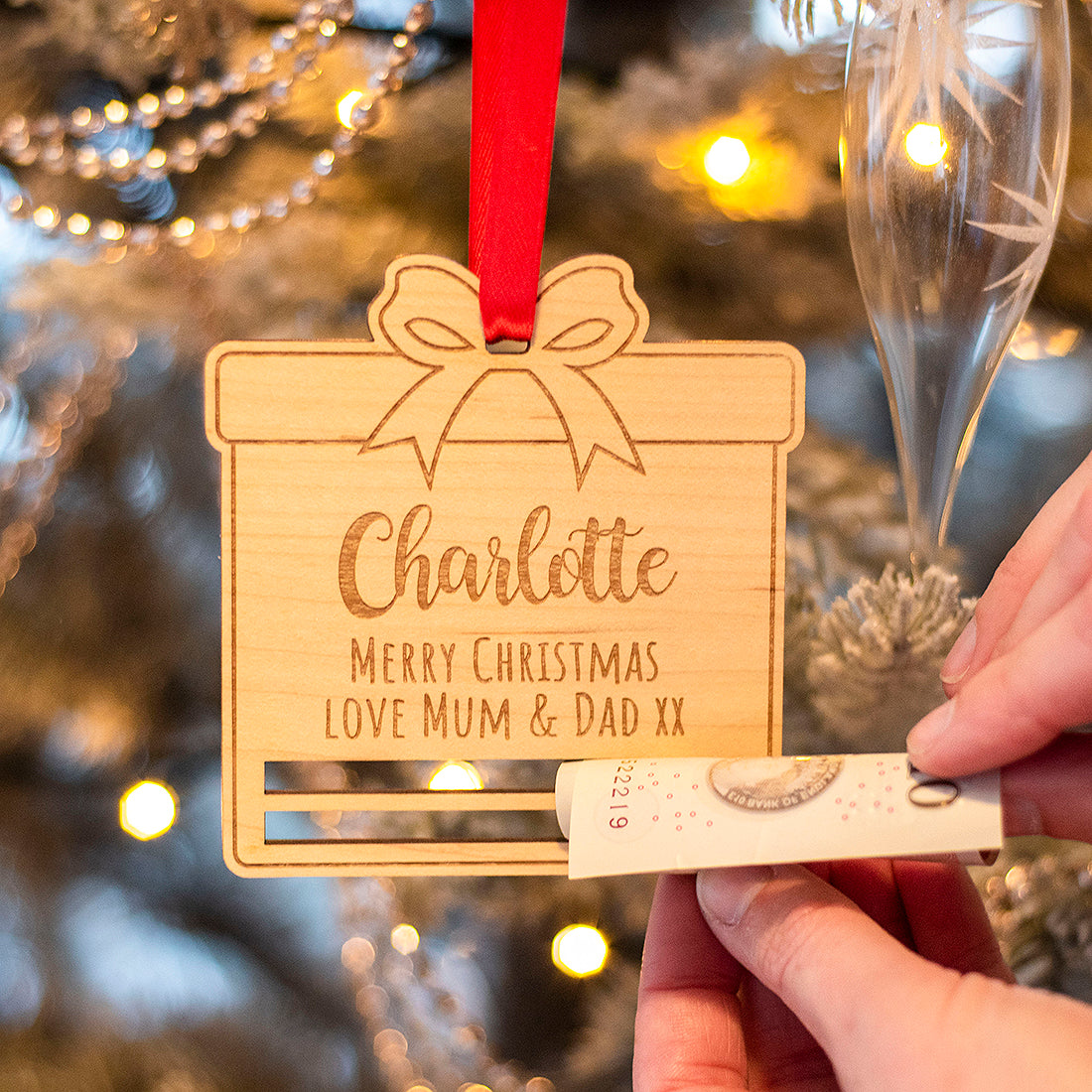 Personalised Present Money Holder Christmas Tree Decoration Bauble-Love Lumi Ltd