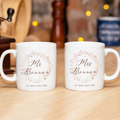 Personalised Mr & Mrs Couple Gift Sparkly Circle Wedding Mugs-Love Lumi Ltd