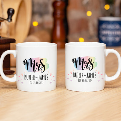Personalised Mrs and Mrs / Mr and Mr Couple Gift Rainbow Mugs-Love Lumi Ltd