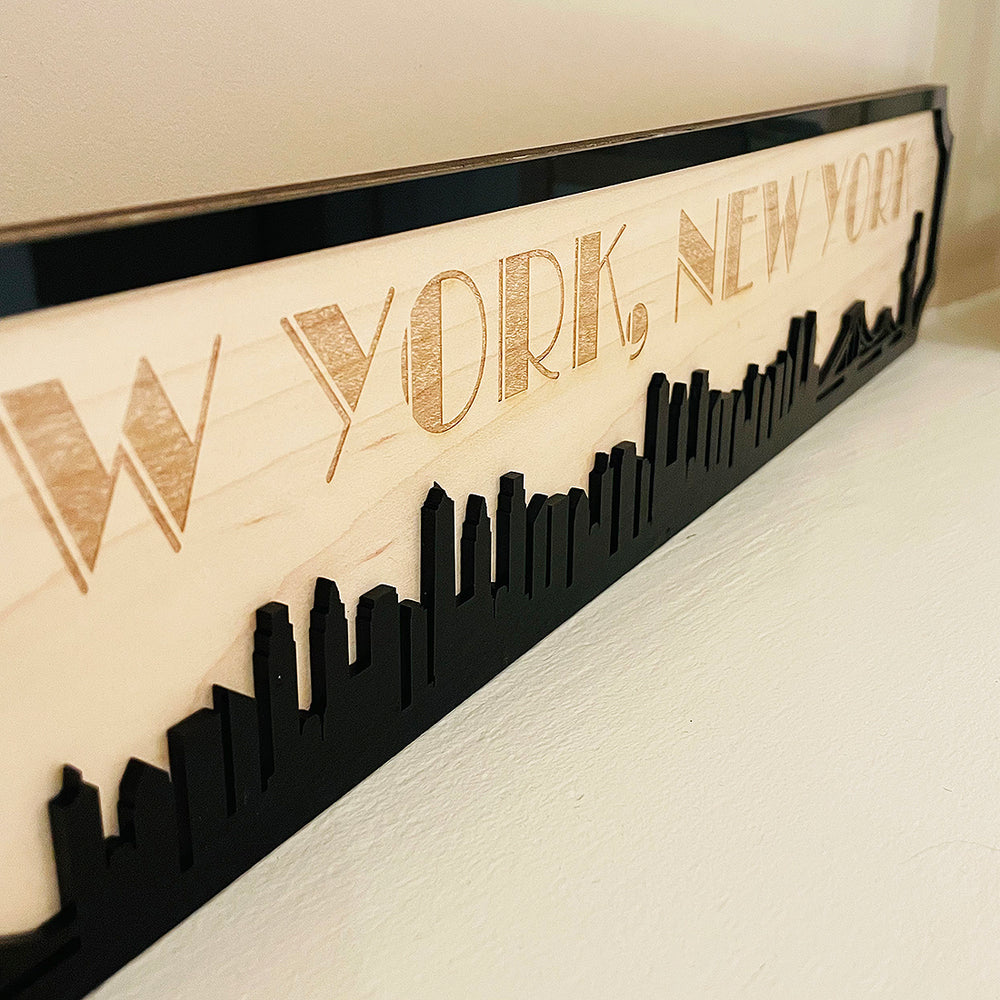 3D City Skyline Silhouette Wood & Acrylic Street Sign-Love Lumi Ltd