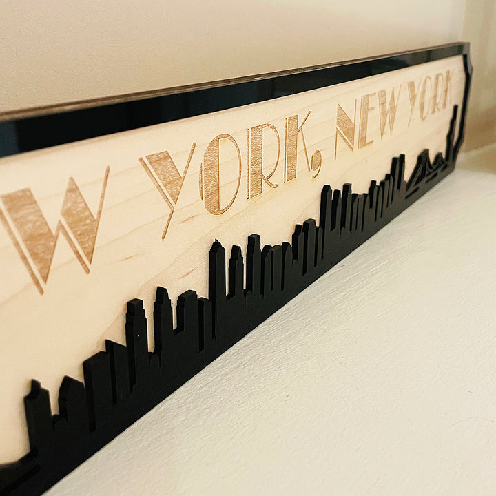 3D City Skyline Silhouette Wood &amp; Acrylic Street Sign-Love Lumi Ltd