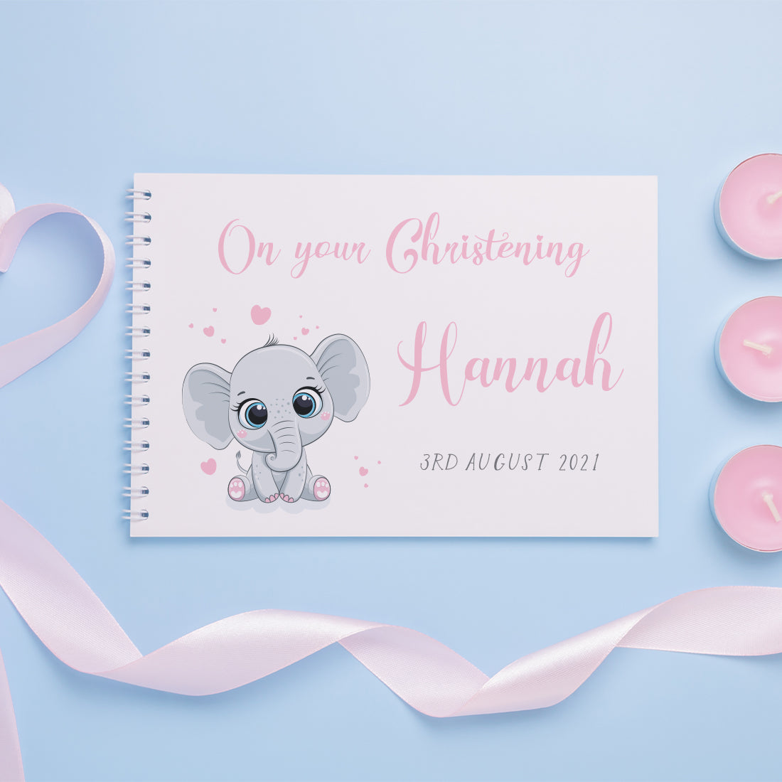 Cute Elephant Christening Guest Book Scrapbook-Love Lumi Ltd