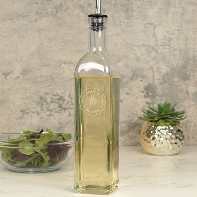 Personalised Engraved Refillable Circle Frame Glass Olive Oil or Vinegar Bottle with Pourer-Love Lumi Ltd