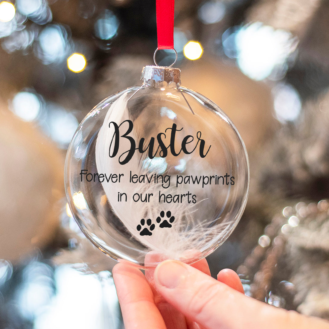 Glass Pet Memorial Feather Christmas Bauble-Love Lumi Ltd