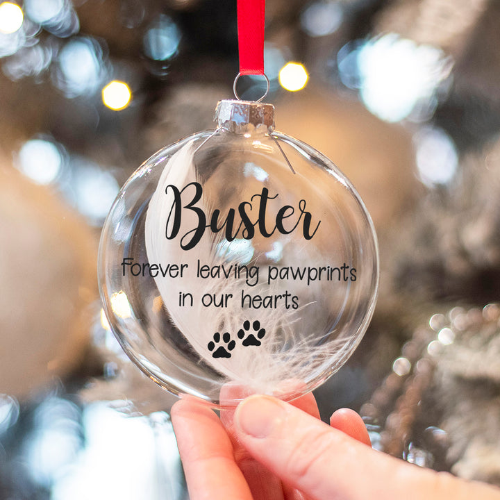 Glass Pet Memorial Feather Christmas Bauble-Love Lumi Ltd