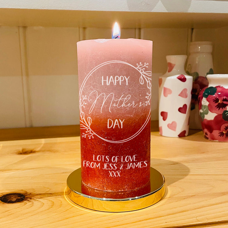 Mother's Day Pink and Amber Pillar Vegan Wax Candle-Love Lumi Ltd