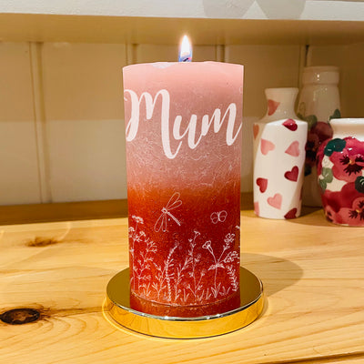 Wildflower Meadow Pink and Amber Pillar Vegan Wax Candle-Love Lumi Ltd