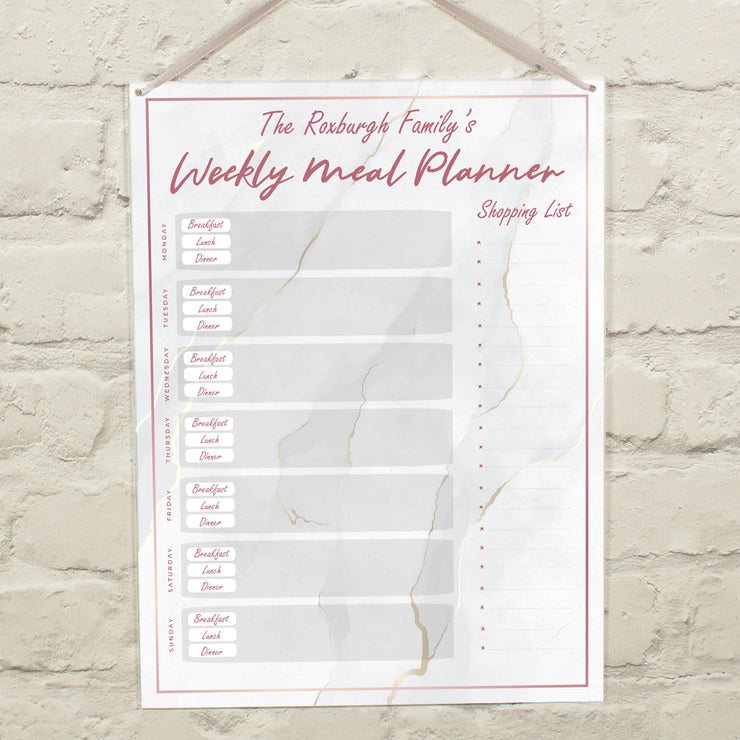 Personalised Rose Gold A3 Wipe Clean Acrylic Weekly Family Meal Planner with Pen-Love Lumi Ltd