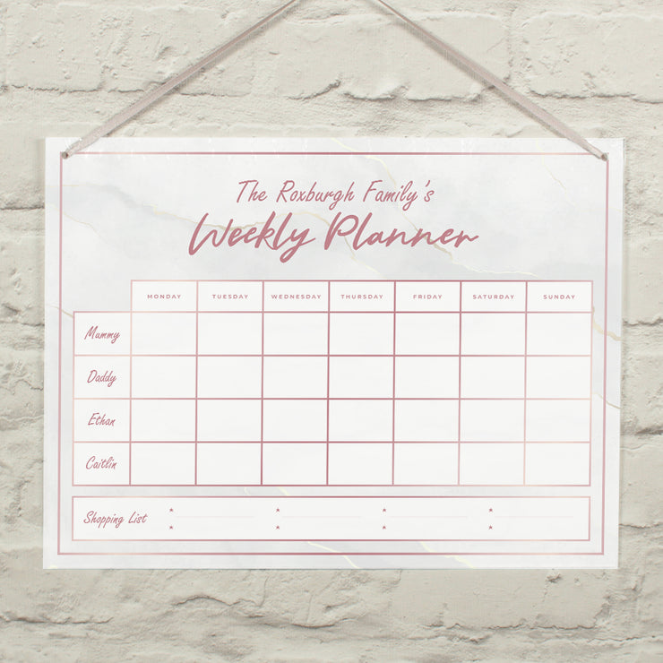A3 Rose Gold Marble Wipe Clean Acrylic Weekly Family Wall Planner with Pen-Love Lumi Ltd