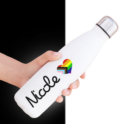 Personalised Progress Pride LGBTQ+ Heart Flag 500ml Water Drinks Bottle-Love Lumi Ltd