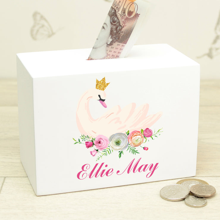 Personalised Princess Swan Money Saving Box Piggy Bank-Love Lumi Ltd