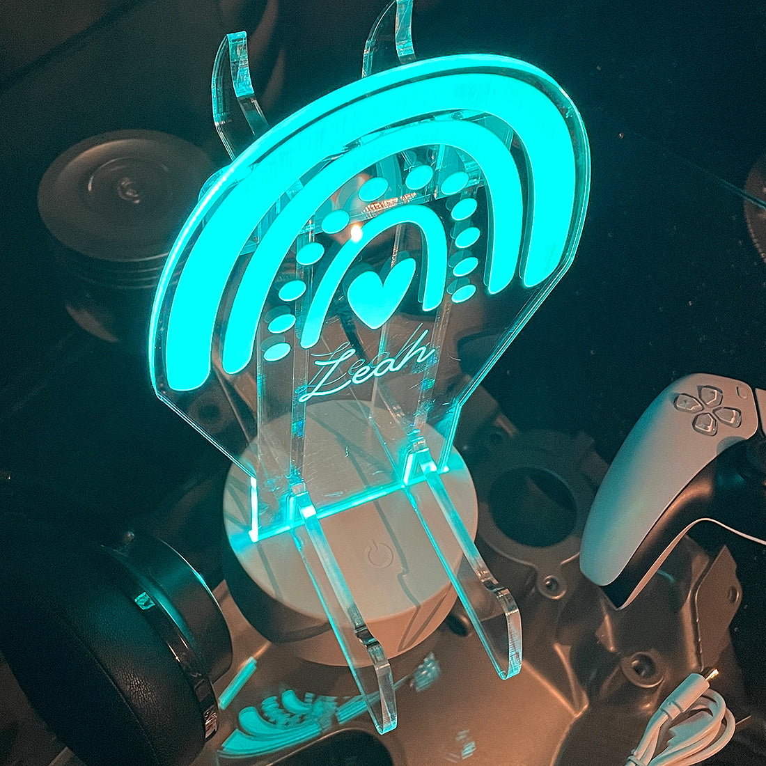 Personalised LED Light Rainbow Controller and Headset Gaming Station with Colour Changing base-Love Lumi Ltd