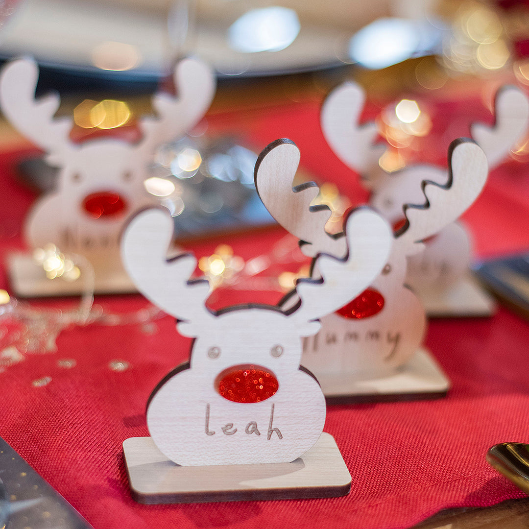 Freestanding Reindeer Rudolph Christmas Table Place Settings-Love Lumi Ltd