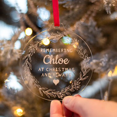 Personalised Remembrance Wreath Acrylic Christmas Tree Decoration Bauble-Love Lumi Ltd