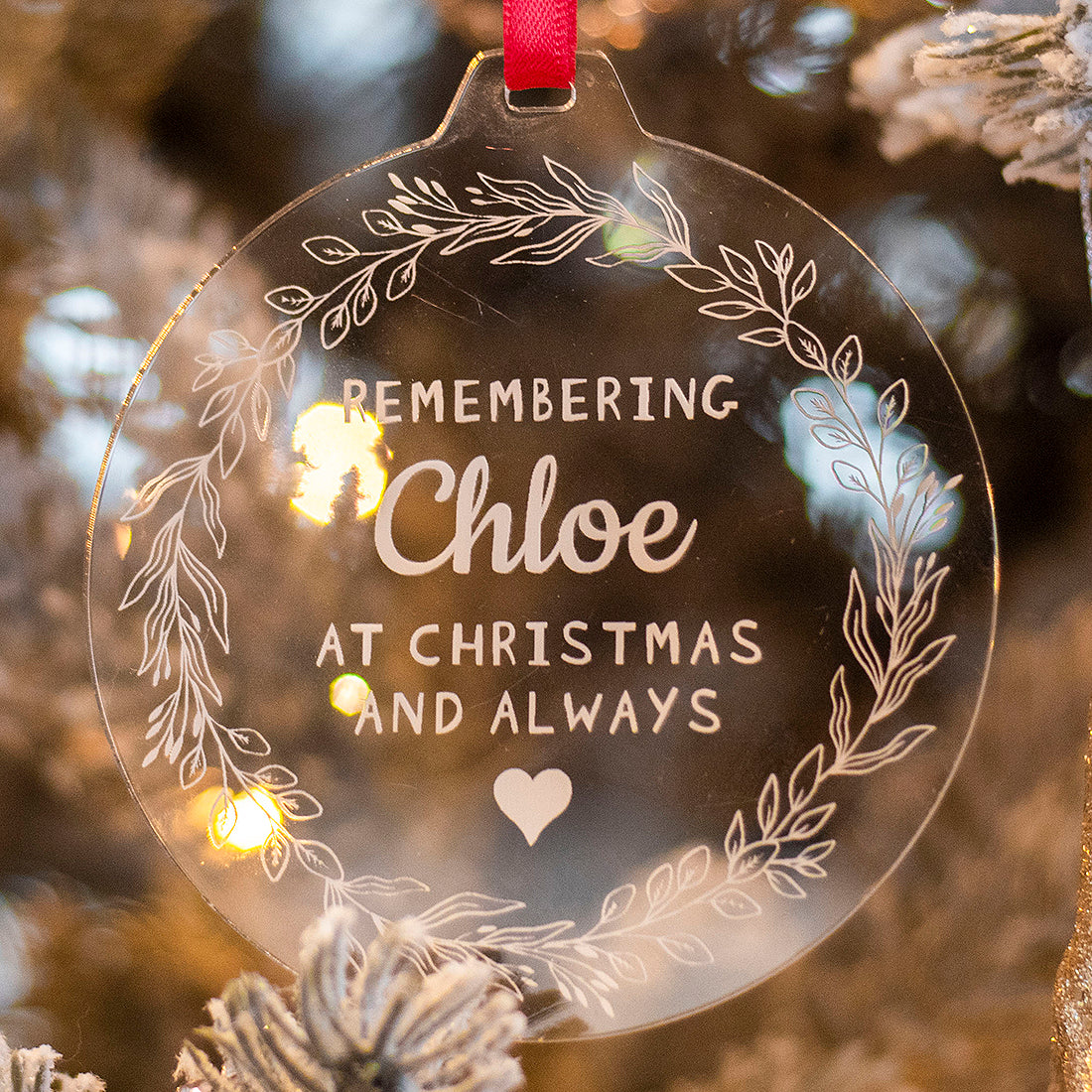 Personalised Remembrance Wreath Acrylic Christmas Tree Decoration Bauble-Love Lumi Ltd