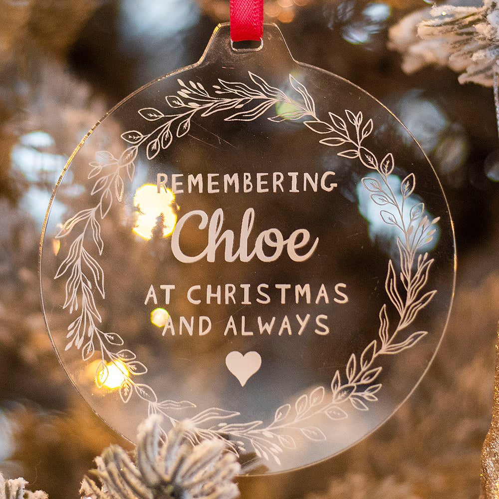 Personalised Remembrance Wreath Acrylic Christmas Tree Decoration Bauble-Love Lumi Ltd