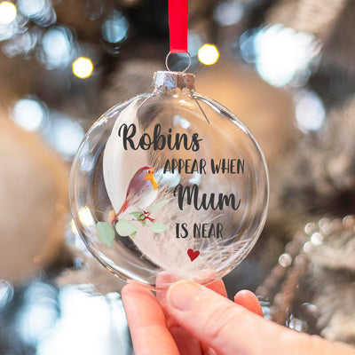 Robins Appear Memorial Glass Christmas Tree Bauble Ornament-Love Lumi Ltd