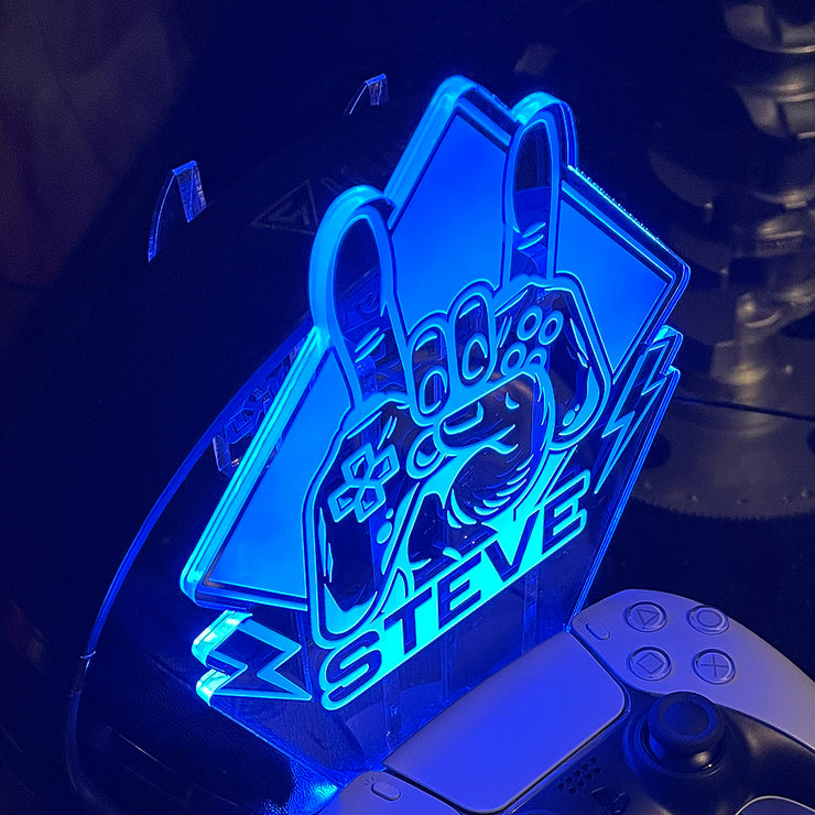 Personalised LED Light Rock Hand Controller and Headset Gaming Station with Colour Changing base-Love Lumi Ltd