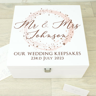 Personalised Rose Gold Sparkly Circle Wedding Wooden Memory Keepsake Box-Love Lumi Ltd
