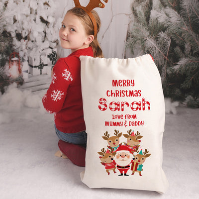 Personalised Santa and his Reindeer Christmas Gift Sack and Stocking-Love Lumi Ltd