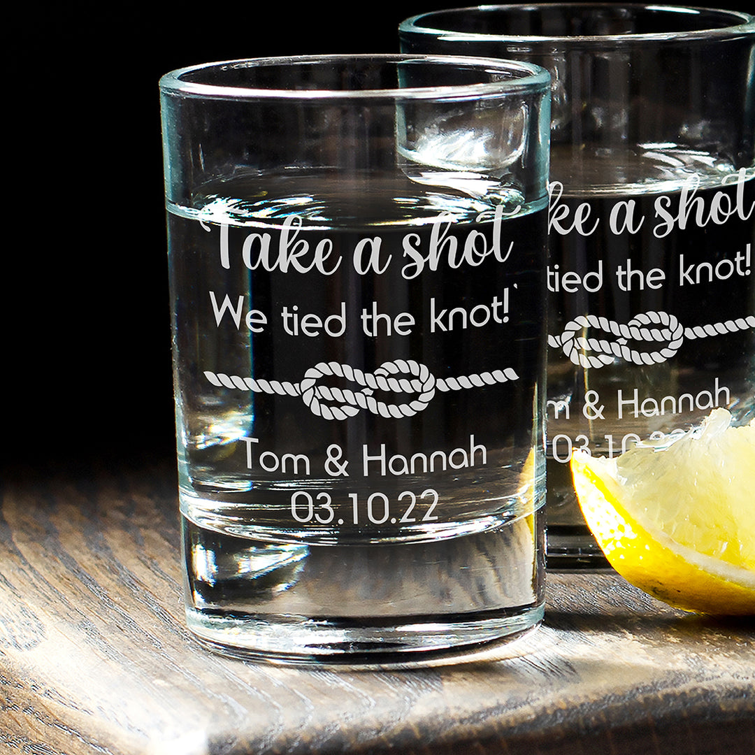 Take A Shot We Tied The Knot Wedding Keepsake Favour 65ml Shot Glasses-Love Lumi Ltd
