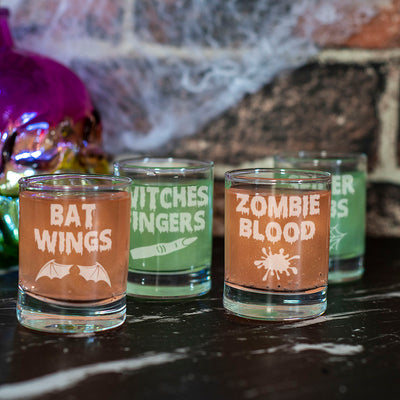 Set of 4 Witches Brew Ingredients Halloween Party 65ml Shot Glasses-Love Lumi Ltd