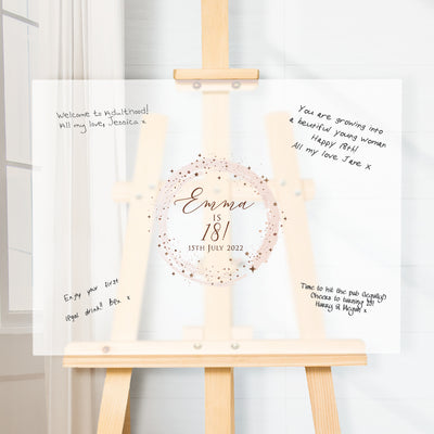 Personalised Rose Gold Sparkle Birthday Party Frosted Acrylic Signing Board-Love Lumi Ltd
