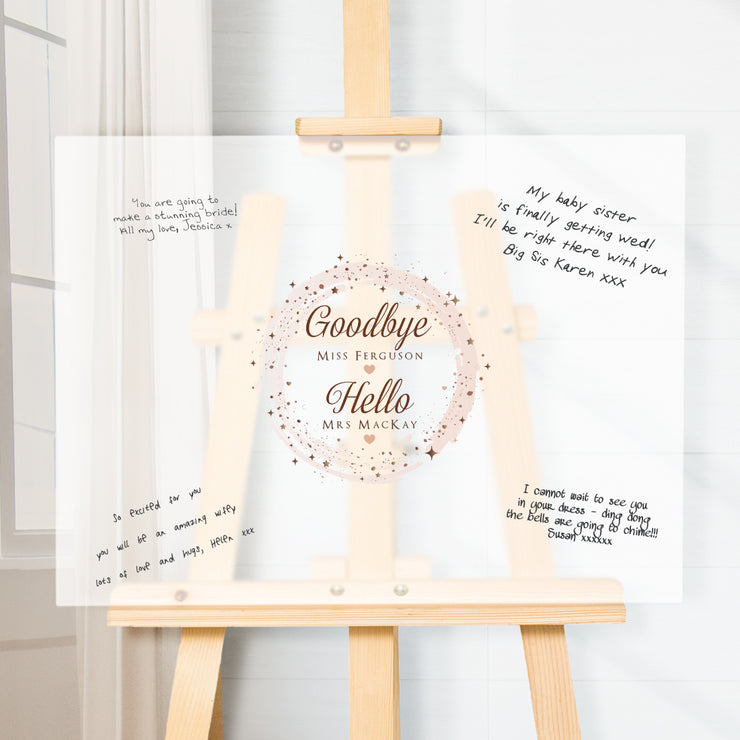 Personalised Goodbye Miss Hello Mrs Hen Party Frosted Acrylic Signing Board-Love Lumi Ltd
