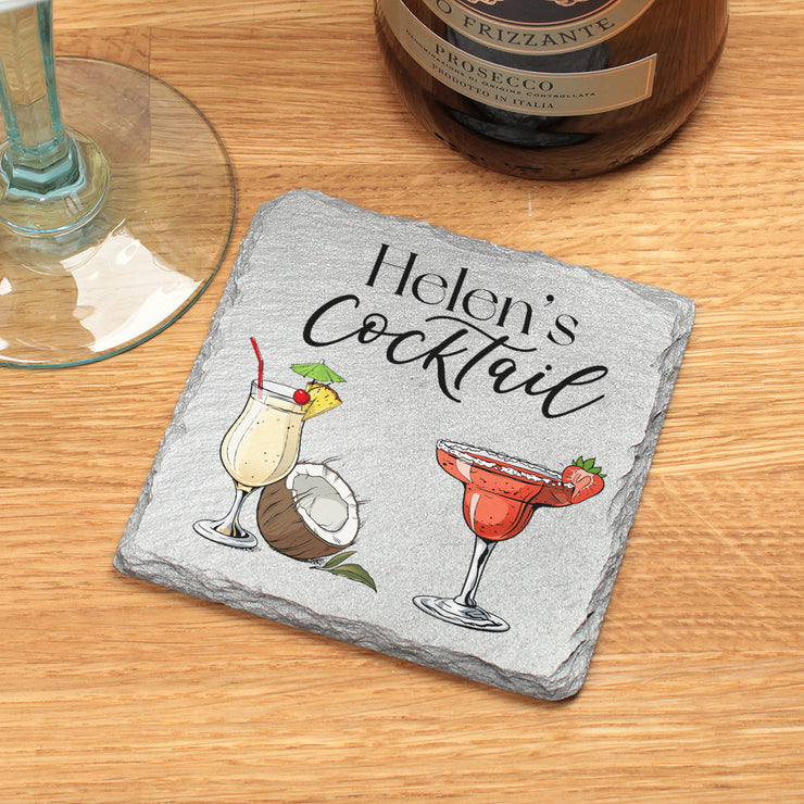 Personalised Cocktail Glass Silver Coated Natural Edged Slate Drinks Coaster-Love Lumi Ltd
