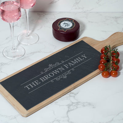 Personalised Vintage Frame Family Name Slate and Bamboo Serving Platter Cheese Board-Love Lumi Ltd