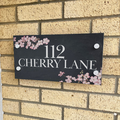 Cherry Blossom Slate House Number or Name Wall Mounted Sign-Love Lumi Ltd