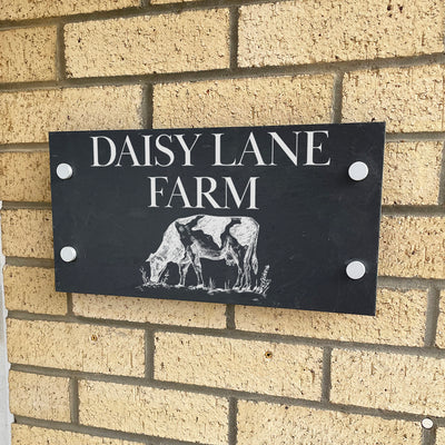 Personalised Dairy Farm Cow Slate House Number or Name Wall Mounted Sign-Love Lumi Ltd