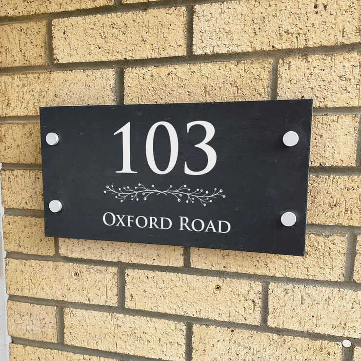 Personalised Floral Divide Slate House Number or Name Wall Mounted Sign-Love Lumi Ltd