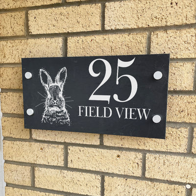 Personalised Country Hare Slate House Number or Name Wall Mounted Sign-Love Lumi Ltd