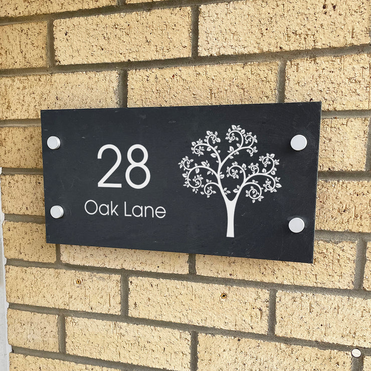 Personalised Ornate Tree Slate House Number or Name Wall Mounted Sign-Love Lumi Ltd