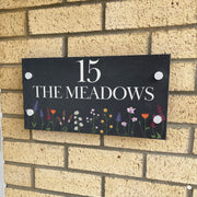 Personalised Wild Flowers Slate House Number or Name Wall Mounted Sign-Love Lumi Ltd