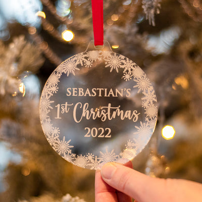 Personalised Snowflake Wreath Baby's 1st Christmas Tree Decoration Bauble-Love Lumi Ltd