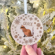 Snowflake Wreath Pet Cat Wood and Acrylic Christmas Tree Decoration-Love Lumi Ltd