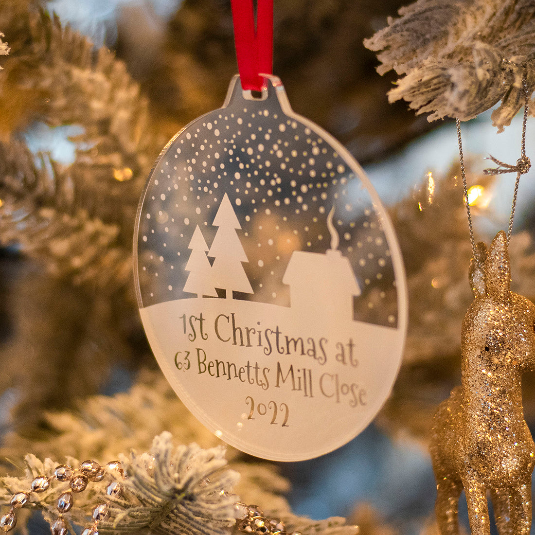 1st Christmas New Home Snowy Scene Christmas Tree Decoration Bauble-Love Lumi Ltd