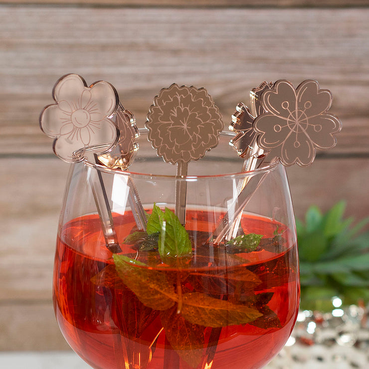 Set of 5 Flower Acrylic Cocktail Mixer Glass Drink Stirrers-Love Lumi Ltd