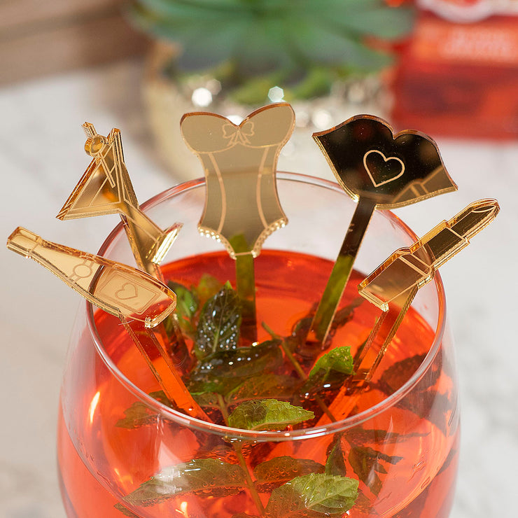Set of 5 Hen Party Bachelorette Cocktail Mixer Glass Drink Stirrers-Love Lumi Ltd