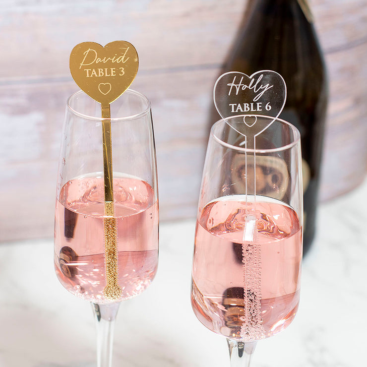 Personalised Heart Wedding Guest Place Setting Favour Acrylic Drink Stirrers-Love Lumi Ltd