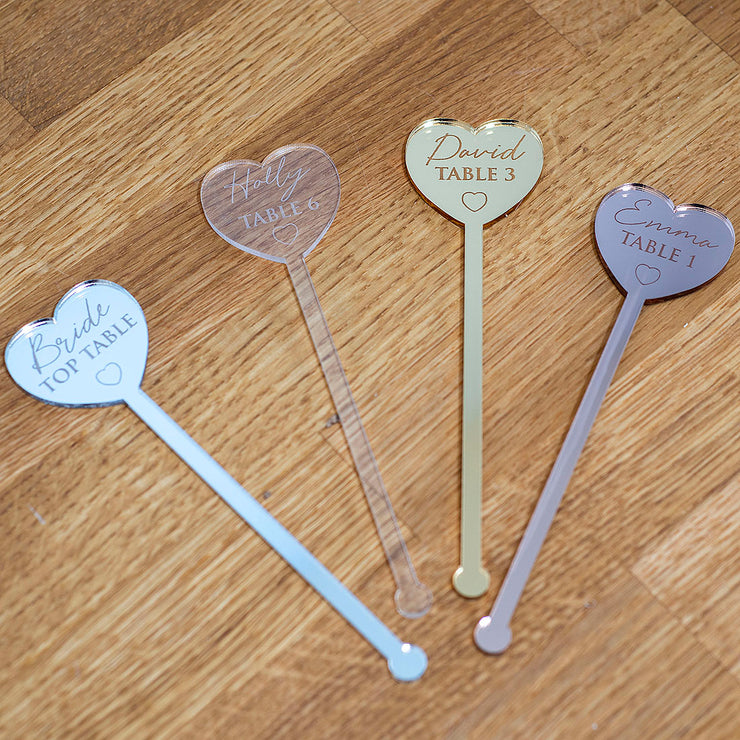Personalised Heart Wedding Guest Place Setting Favour Acrylic Drink Stirrers-Love Lumi Ltd