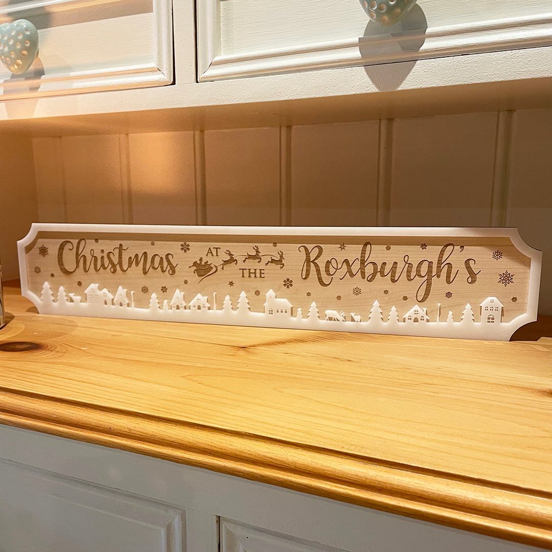 Winter Village Wood &amp; Acrylic Christmas Street Sign Decoration-Love Lumi Ltd