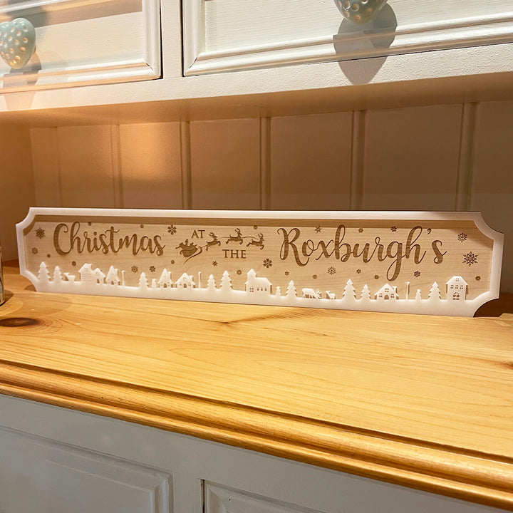 Winter Village Wood &amp; Acrylic Christmas Street Sign Decoration-Love Lumi Ltd