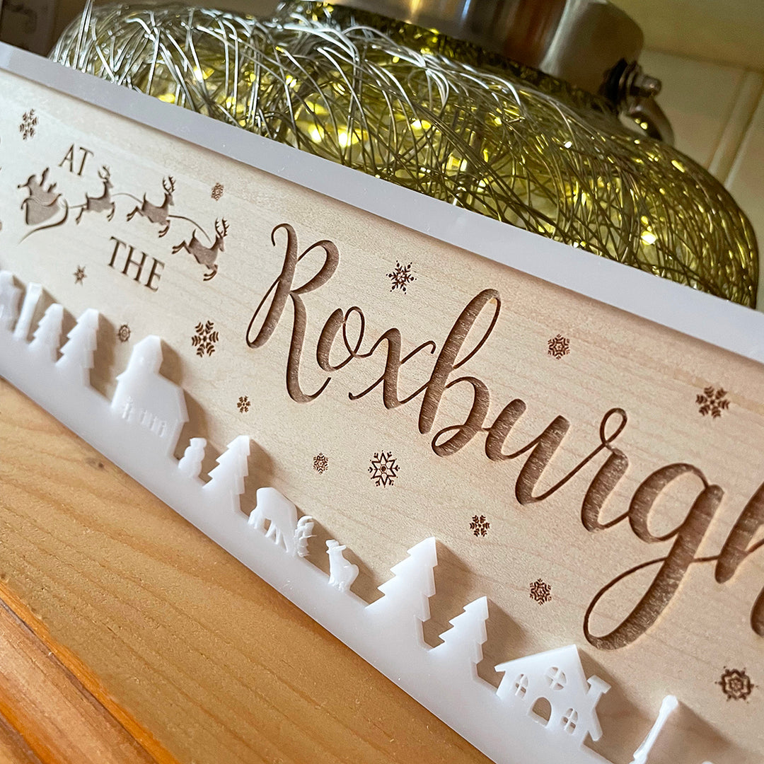 Winter Village Wood &amp; Acrylic Christmas Street Sign Decoration-Love Lumi Ltd