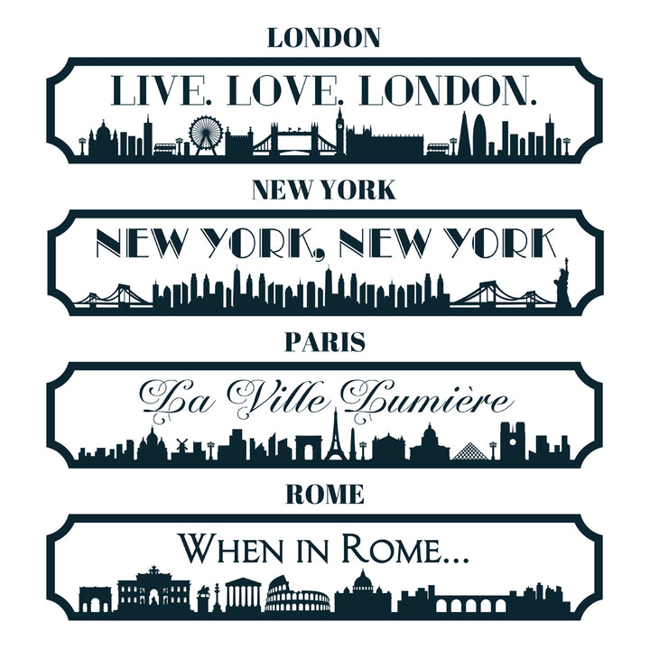 3D City Skyline Silhouette Wood &amp; Acrylic Street Sign-Love Lumi Ltd