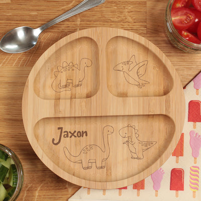 Bamboo Dinosaur Children's Rubber Suction Non Slip Dining Plate-Love Lumi Ltd
